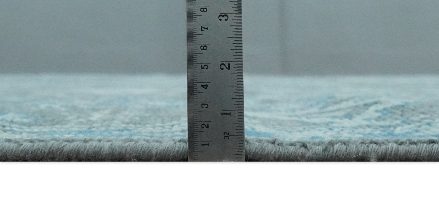 Antique Gray and Blue Hand Knotted 8x10 Oushak Turkish Wool Area Rug - Nuvé