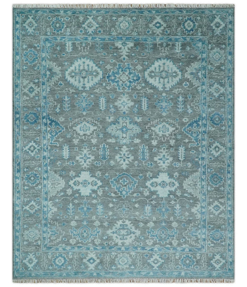 Antique Gray and Blue Hand Knotted 8x10 Oushak Turkish Wool Area Rug - Nuvé