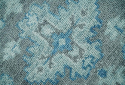 Antique Gray and Blue Hand Knotted 8x10 Oushak Turkish Wool Area Rug - Nuvé