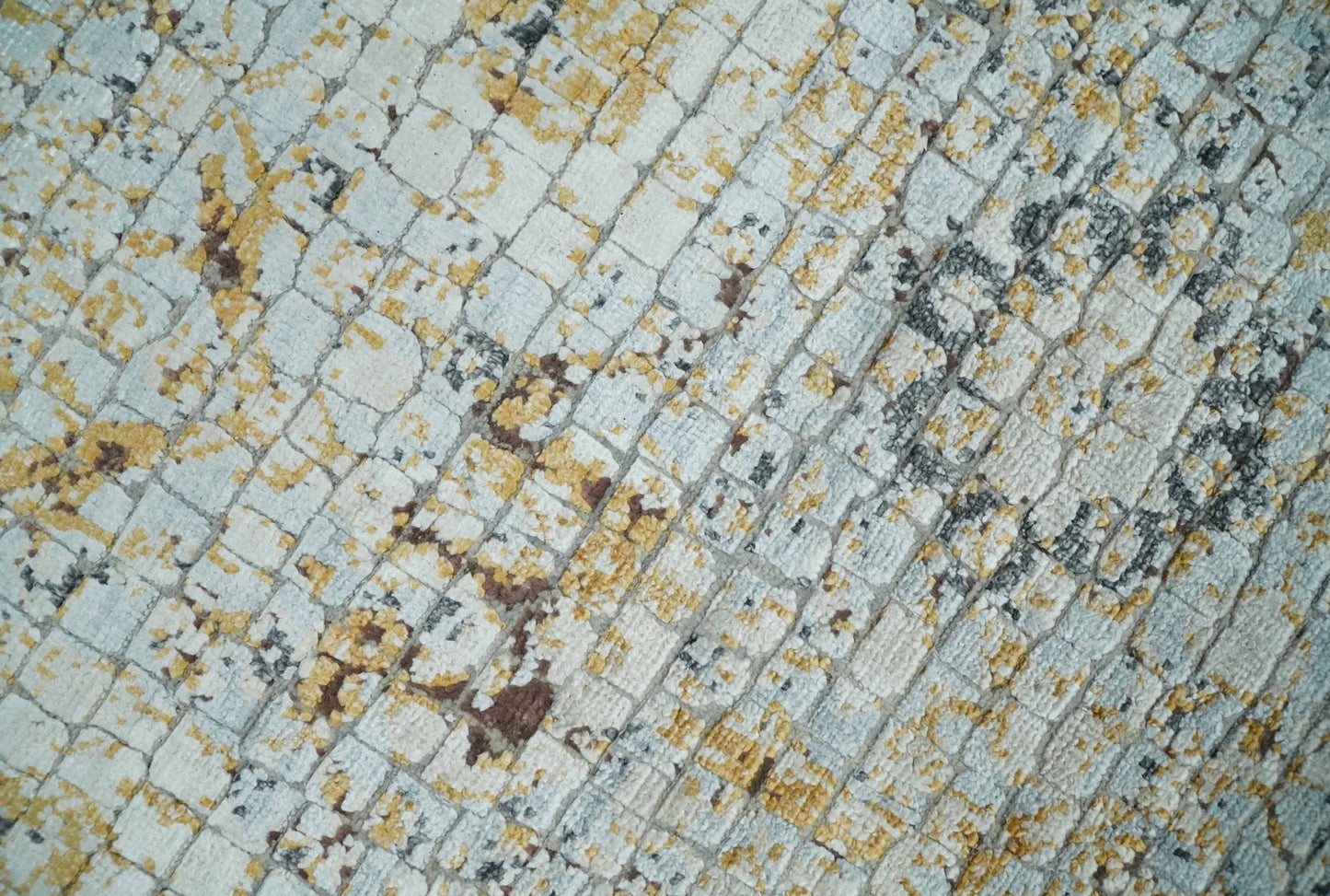 Antique look Aqua, Gold and Charcoal Hand Knotted Carved Texture Traditional Oriental Oushak 8x10 wool Area Rug - Nuvé