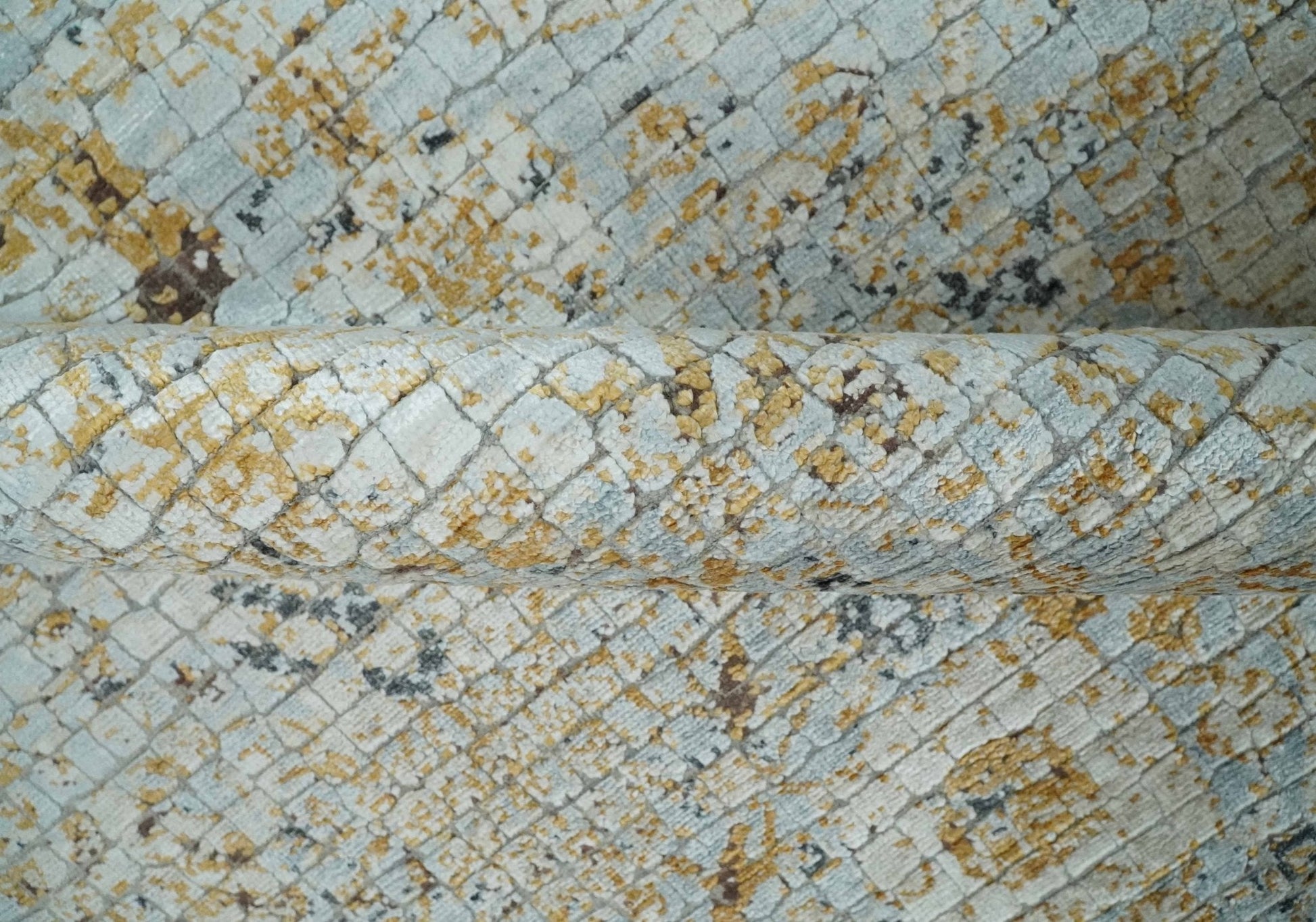 Antique look Aqua, Gold and Charcoal Hand Knotted Carved Texture Traditional Oriental Oushak 8x10 wool Area Rug - Nuvé