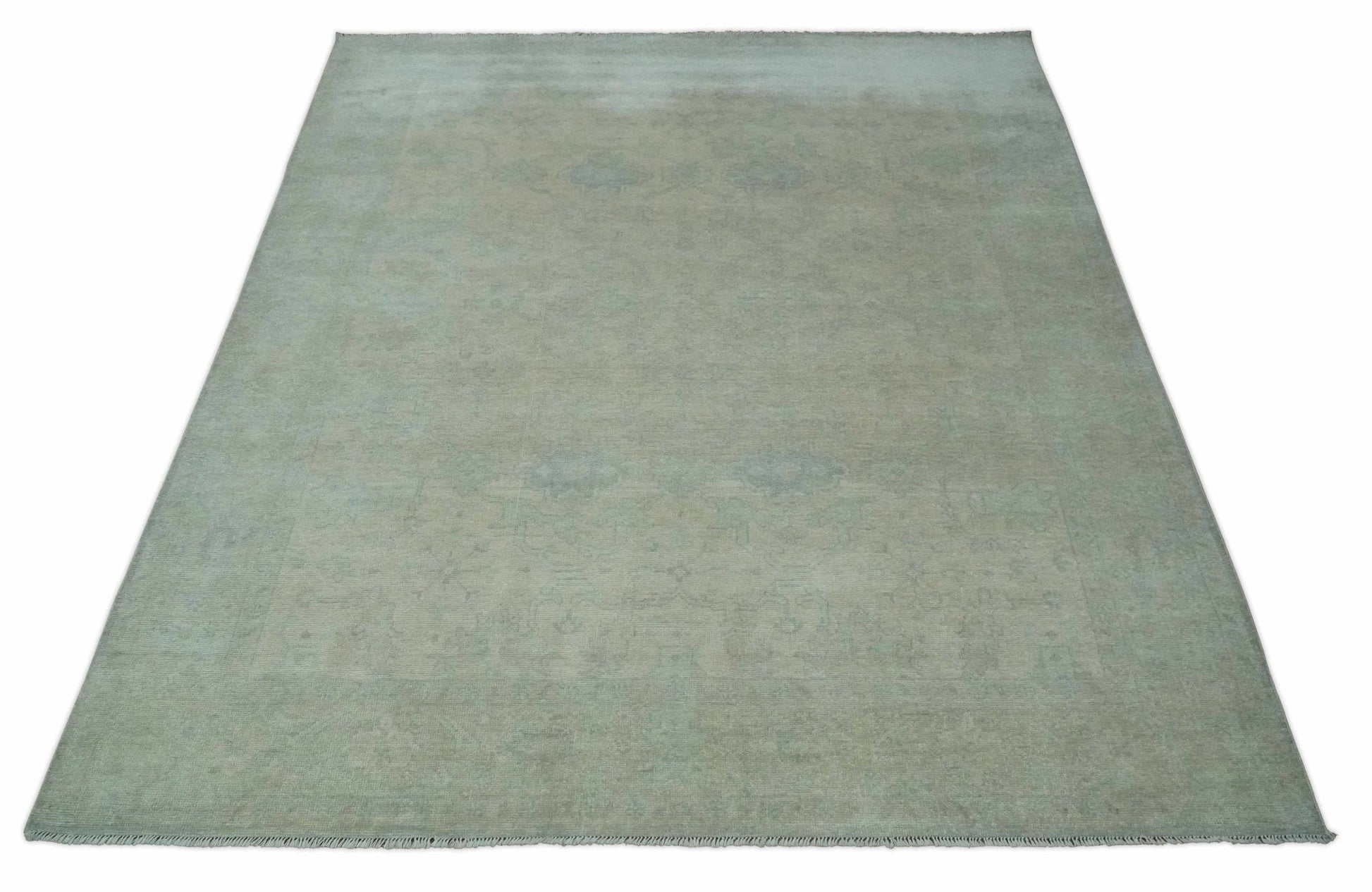 Antique look Beige and Gray Hand Knotted Oriental Oushak 8x10 wool Area Rug - Nuvé