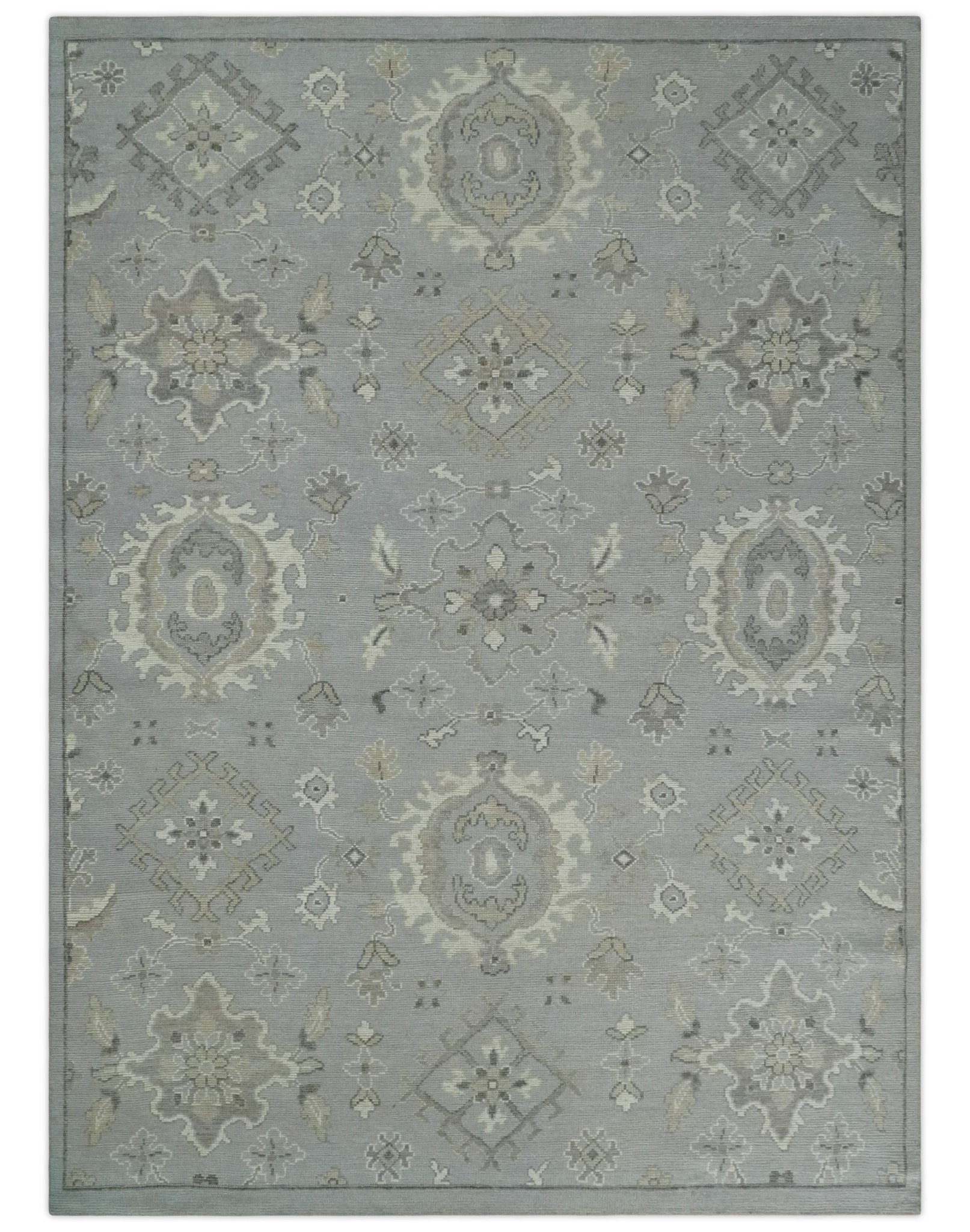 Antique Muted Silver Rug 8x11 Hand Knotted Turkish Silver, Beige and Brown Traditional Antique Persian Low Pile Area Rug - Nuvé