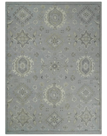 Antique Muted Silver Rug 8x11 Hand Knotted Turkish Silver, Beige and Brown Traditional Antique Persian Low Pile Area Rug - Nuvé