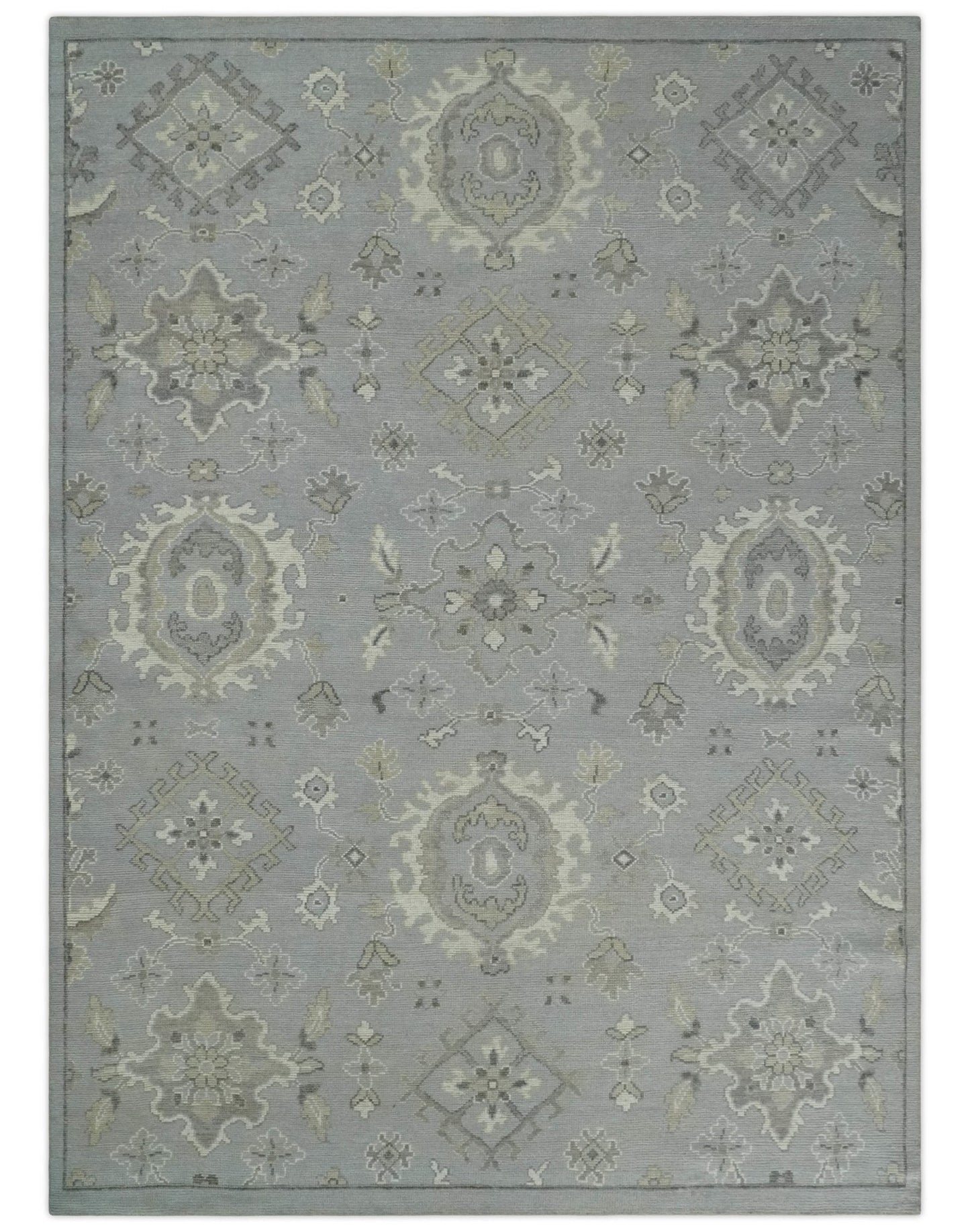 Antique muted silver, beige, and brown Turkish hand-knotted Persian area rug, 8x11 with low pile, traditional design.