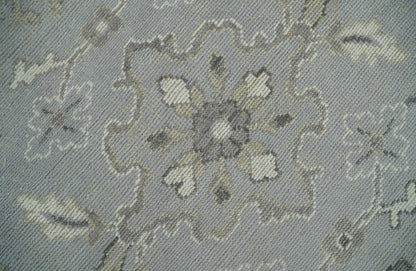 Antique Muted Silver Rug 8x11 Hand Knotted Turkish Silver, Beige and Brown Traditional Antique Persian Low Pile Area Rug - Nuvé