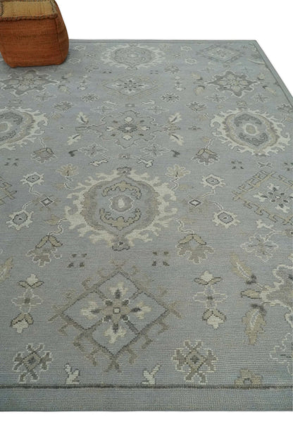 Antique Muted Silver Rug 8x11 Hand Knotted Turkish Silver, Beige and Brown Traditional Antique Persian Low Pile Area Rug - Nuvé