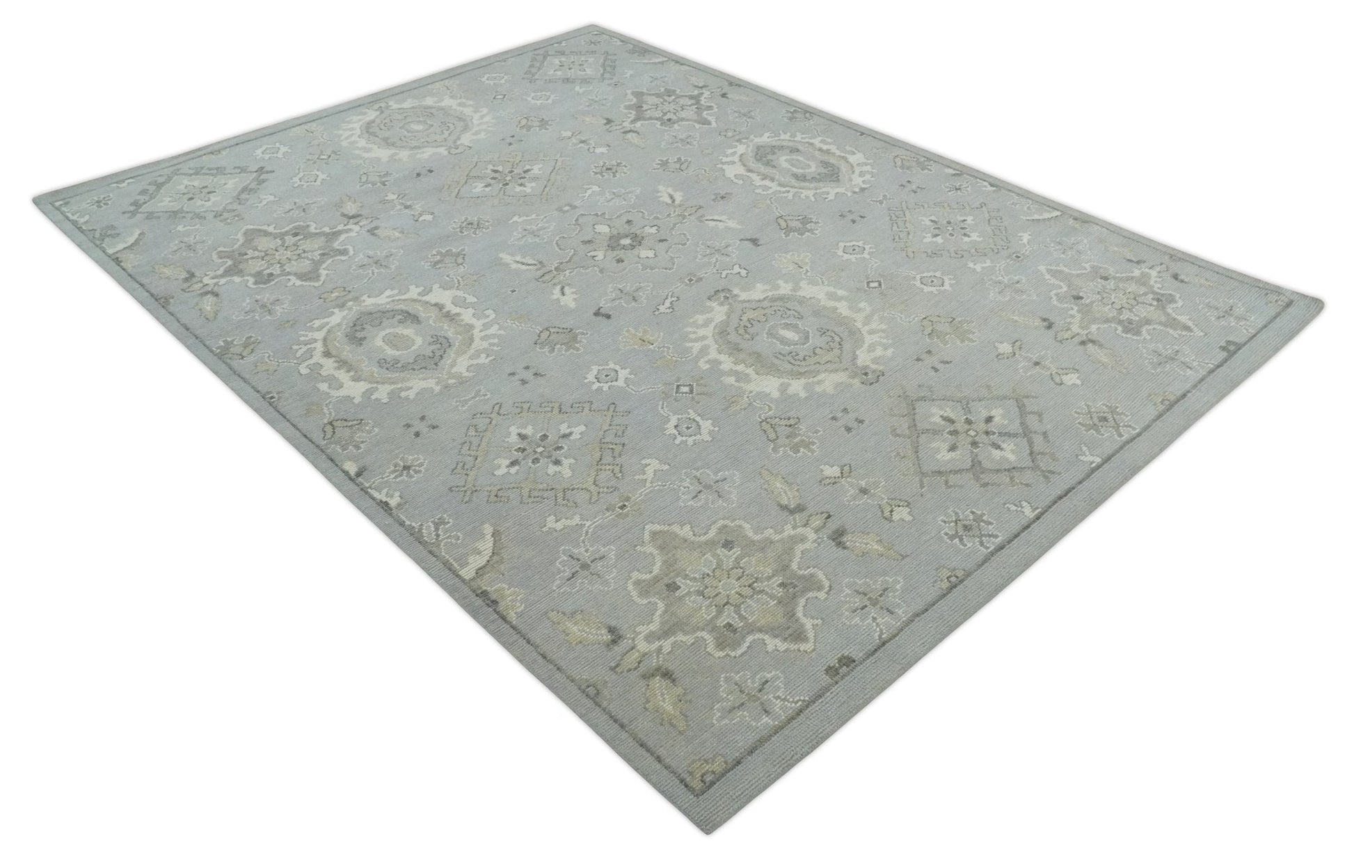 Antique Muted Silver Rug 8x11 Hand Knotted Turkish Silver, Beige and Brown Traditional Antique Persian Low Pile Area Rug - Nuvé