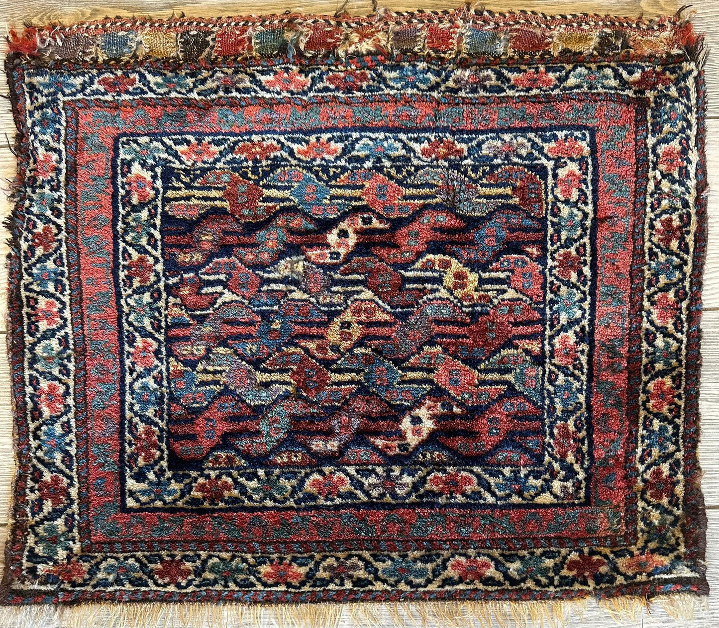 Antique Natural Dyes Small Kurdish Square Decorative Hanging Rug - 22" X 24" - Nuvé