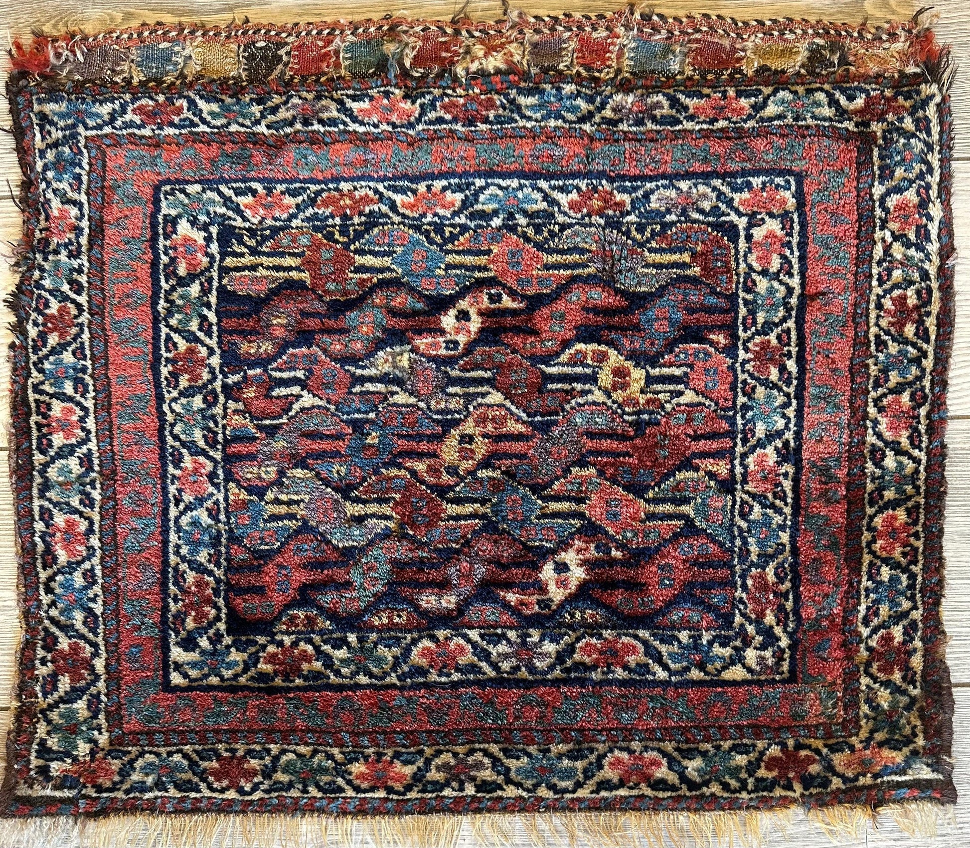 Antique Natural Dyes Small Kurdish Square Decorative Hanging Rug - 22" X 24" - Nuvé