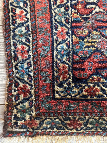 Antique Natural Dyes Small Kurdish Square Decorative Hanging Rug - 22" X 24" - Nuvé