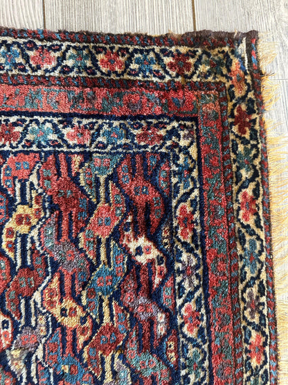 Antique Natural Dyes Small Kurdish Square Decorative Hanging Rug - 22" X 24" - Nuvé