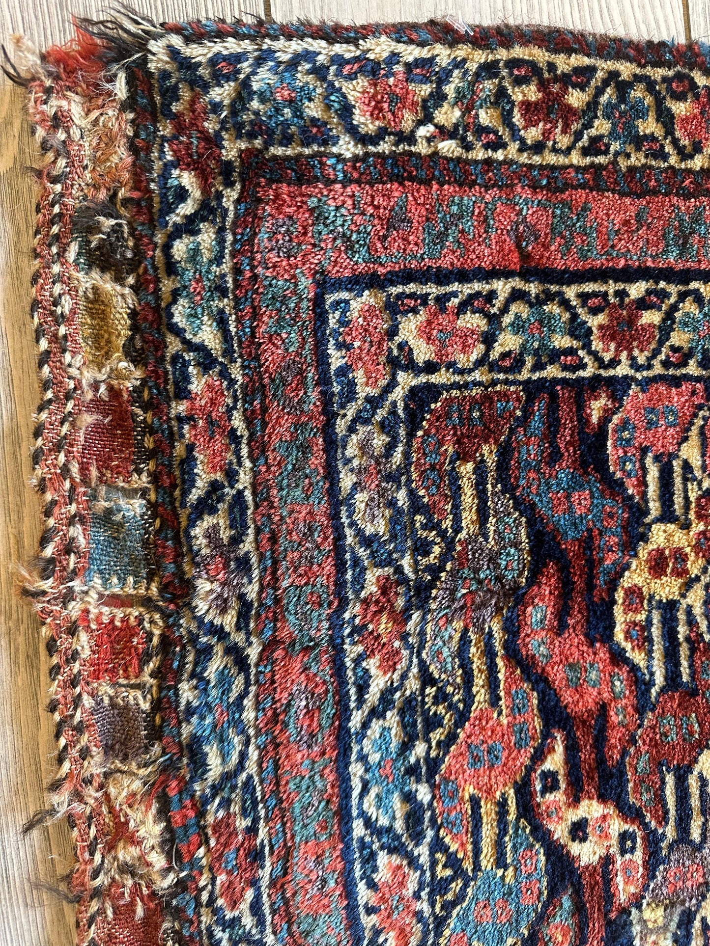 Antique Natural Dyes Small Kurdish Square Decorative Hanging Rug - 22" X 24" - Nuvé