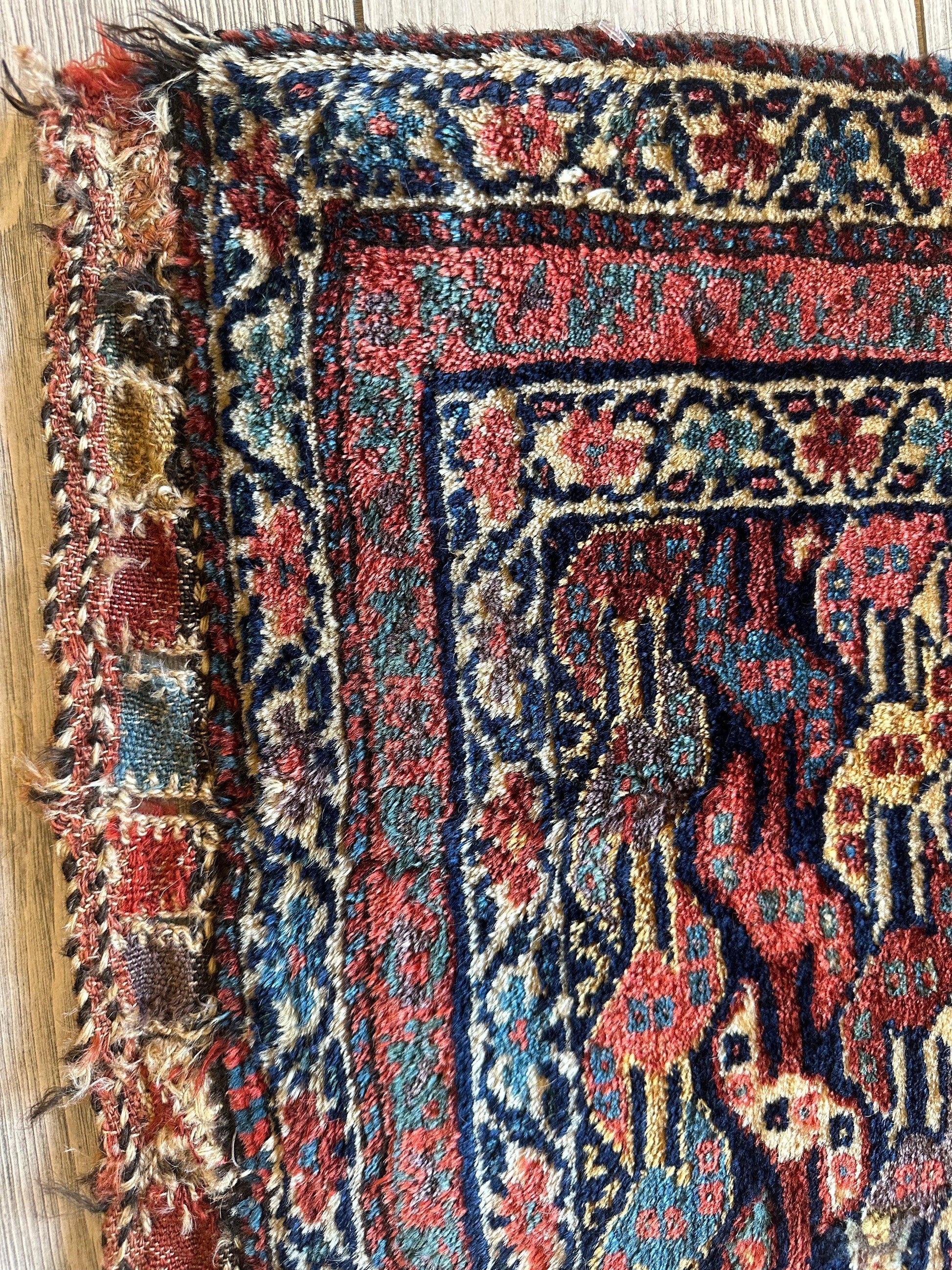 Antique Natural Dyes Small Kurdish Square Decorative Hanging Rug - 22" X 24" - Nuvé