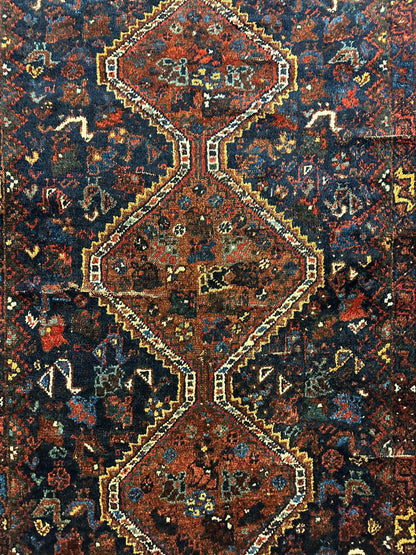 Antique Persian Khamseh Tribal Rug 4' x 5’10” - Nuvé