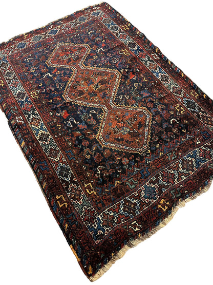 Antique Persian Khamseh Tribal Rug 4' x 5’10” - Nuvé