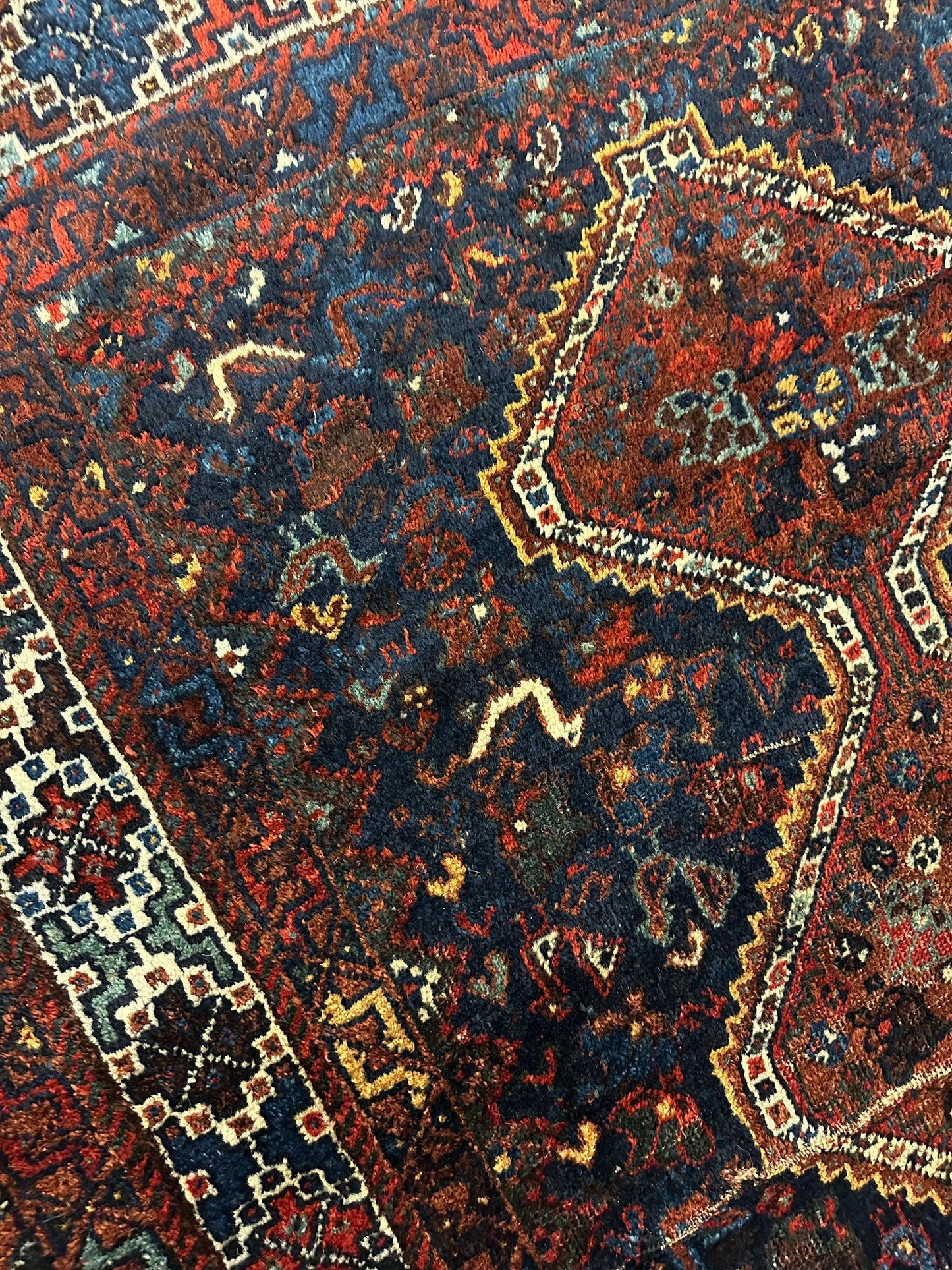 Antique Persian Khamseh Tribal Rug 4' x 5’10” - Nuvé