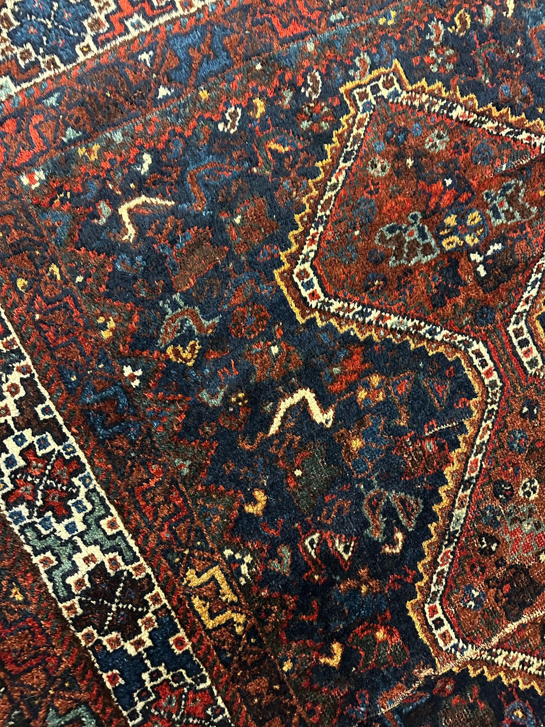 Antique Persian Khamseh Tribal Rug 4' x 5’10” - Nuvé