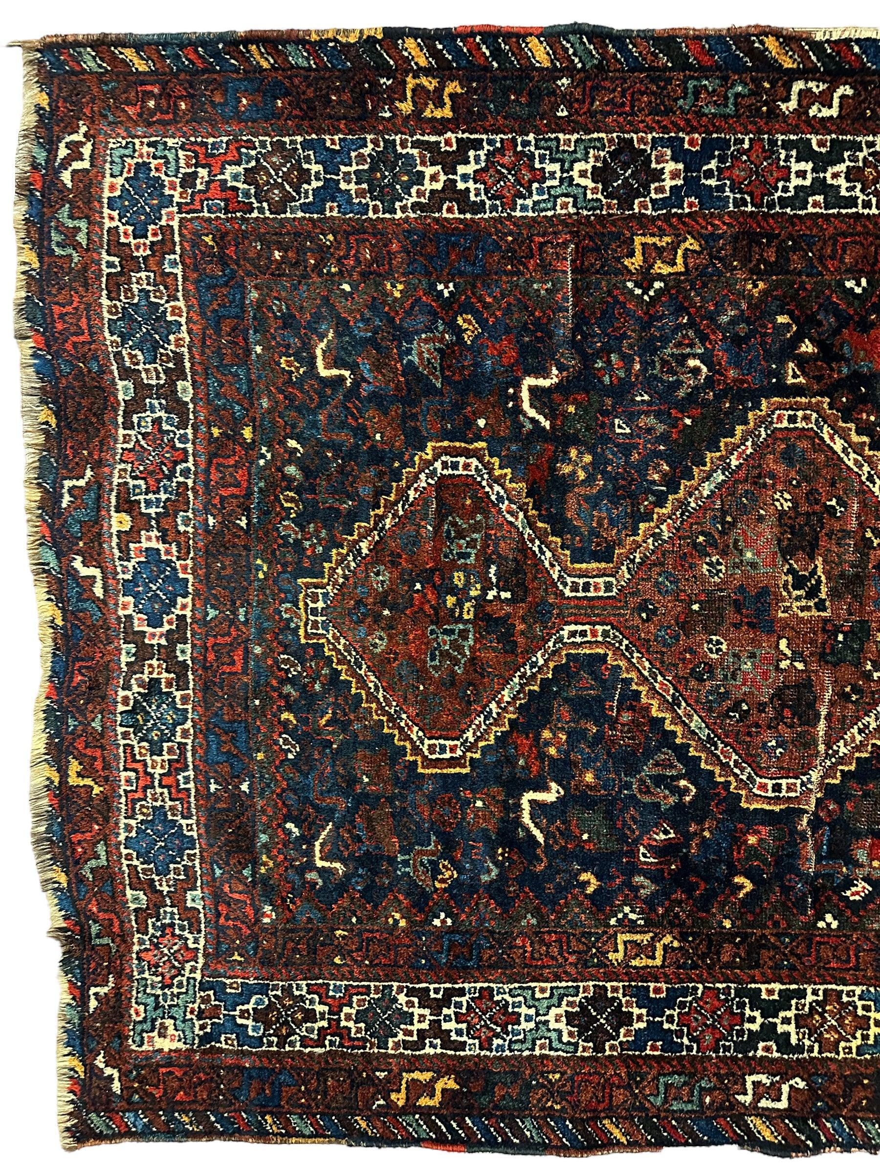Antique Persian Khamseh Tribal Rug 4' x 5’10” - Nuvé