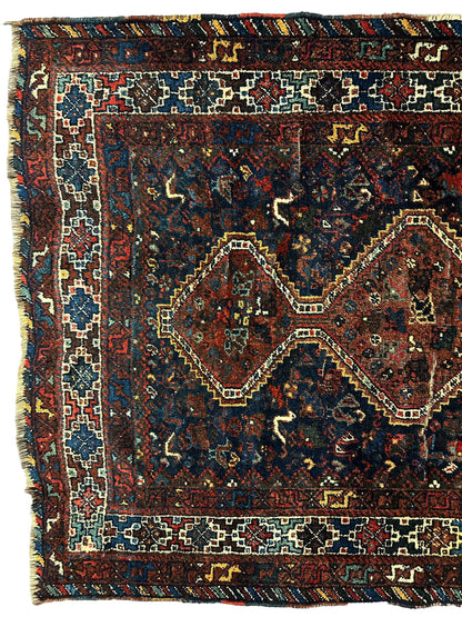 Antique Persian Khamseh Tribal Rug 4' x 5’10” - Nuvé