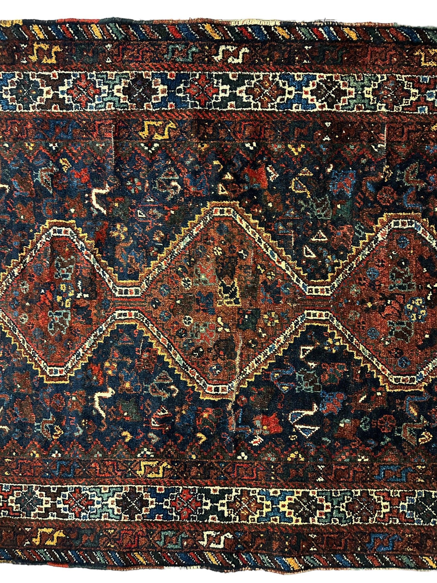 Antique Persian Khamseh Tribal Rug 4' x 5’10” - Nuvé
