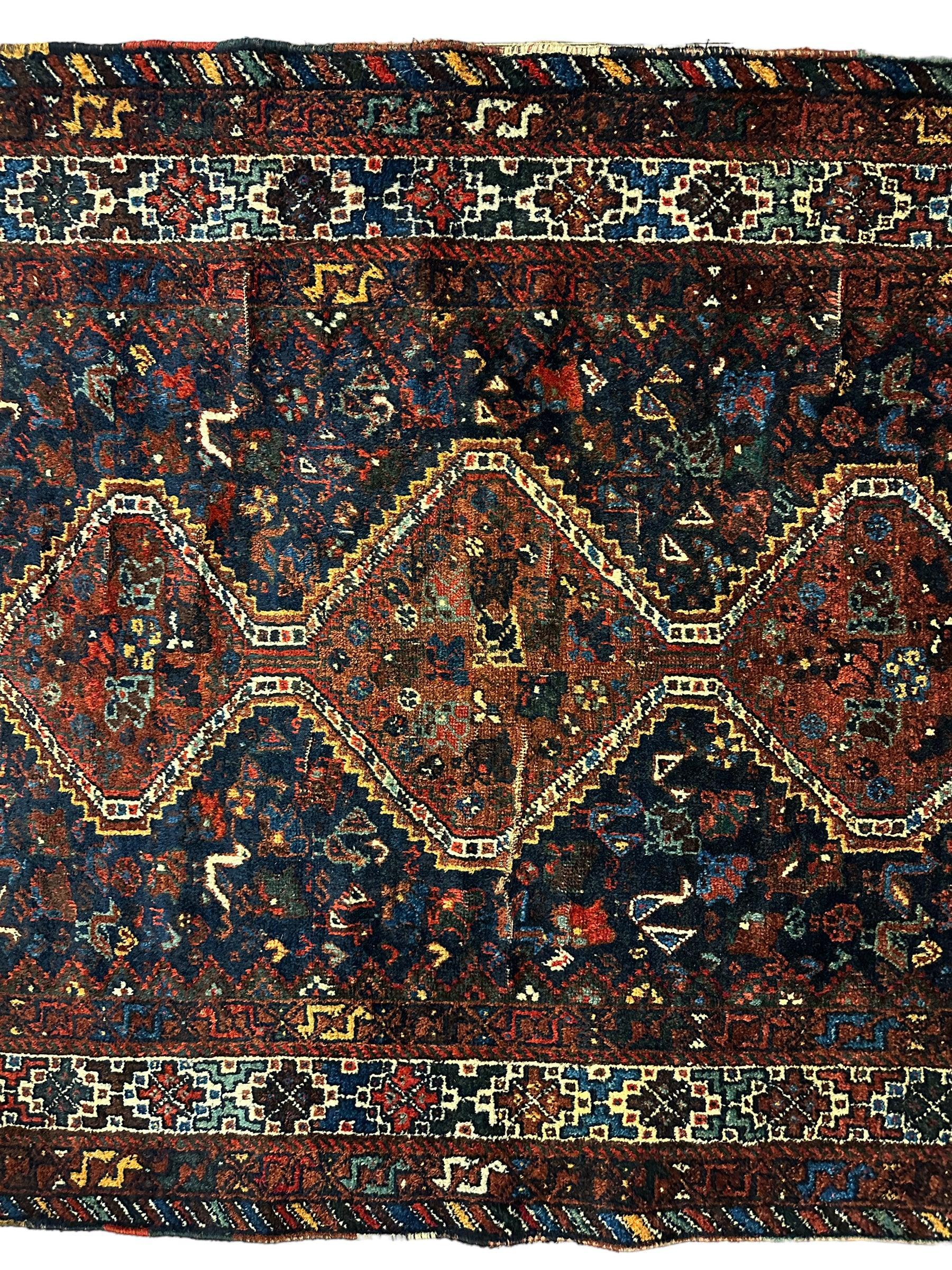 Antique Persian Khamseh Tribal Rug 4' x 5’10” - Nuvé