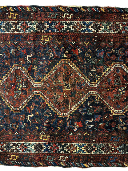 Antique Persian Khamseh Tribal Rug 4' x 5’10” - Nuvé