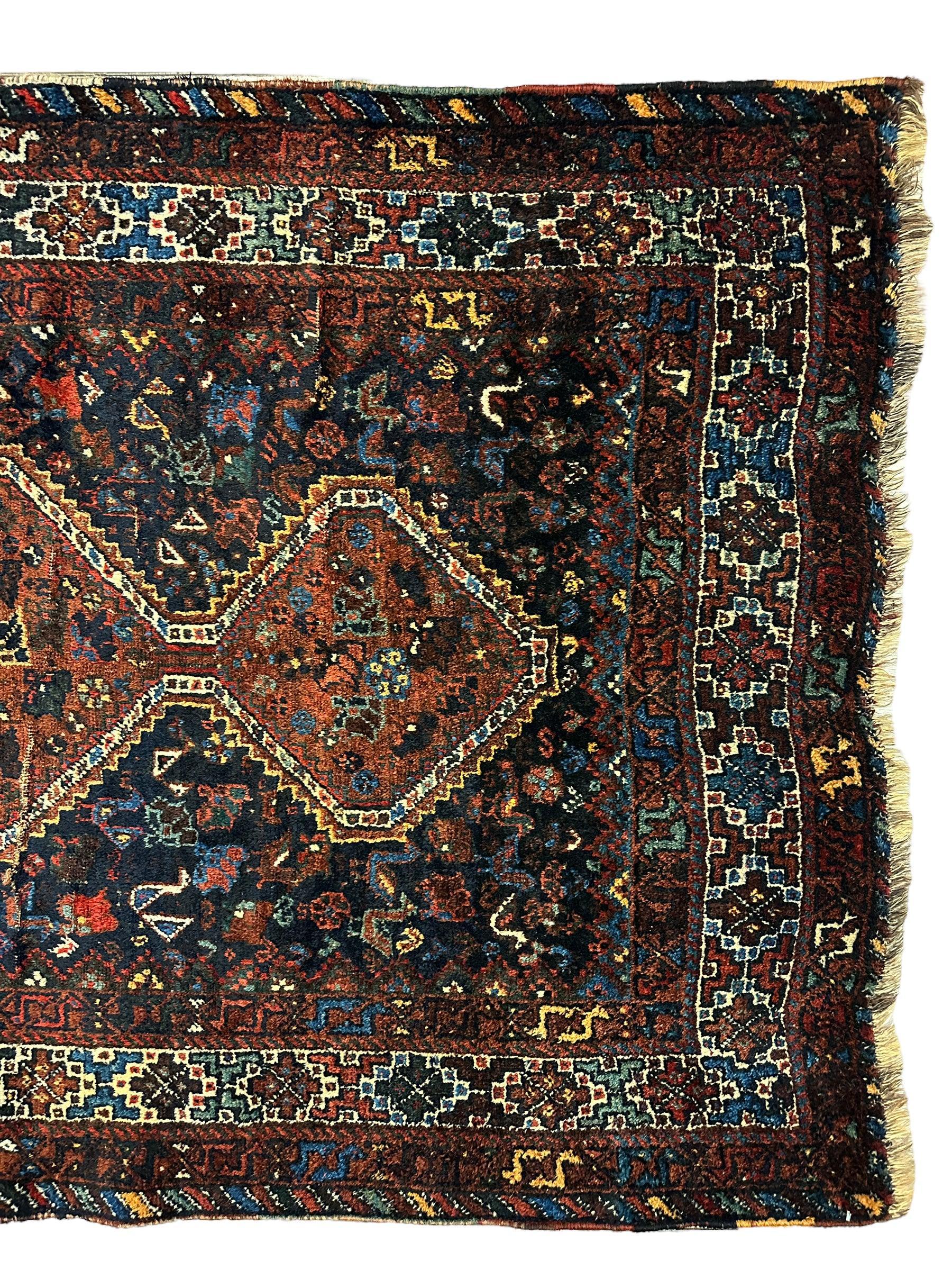 Antique Persian Khamseh Tribal Rug 4' x 5’10” - Nuvé