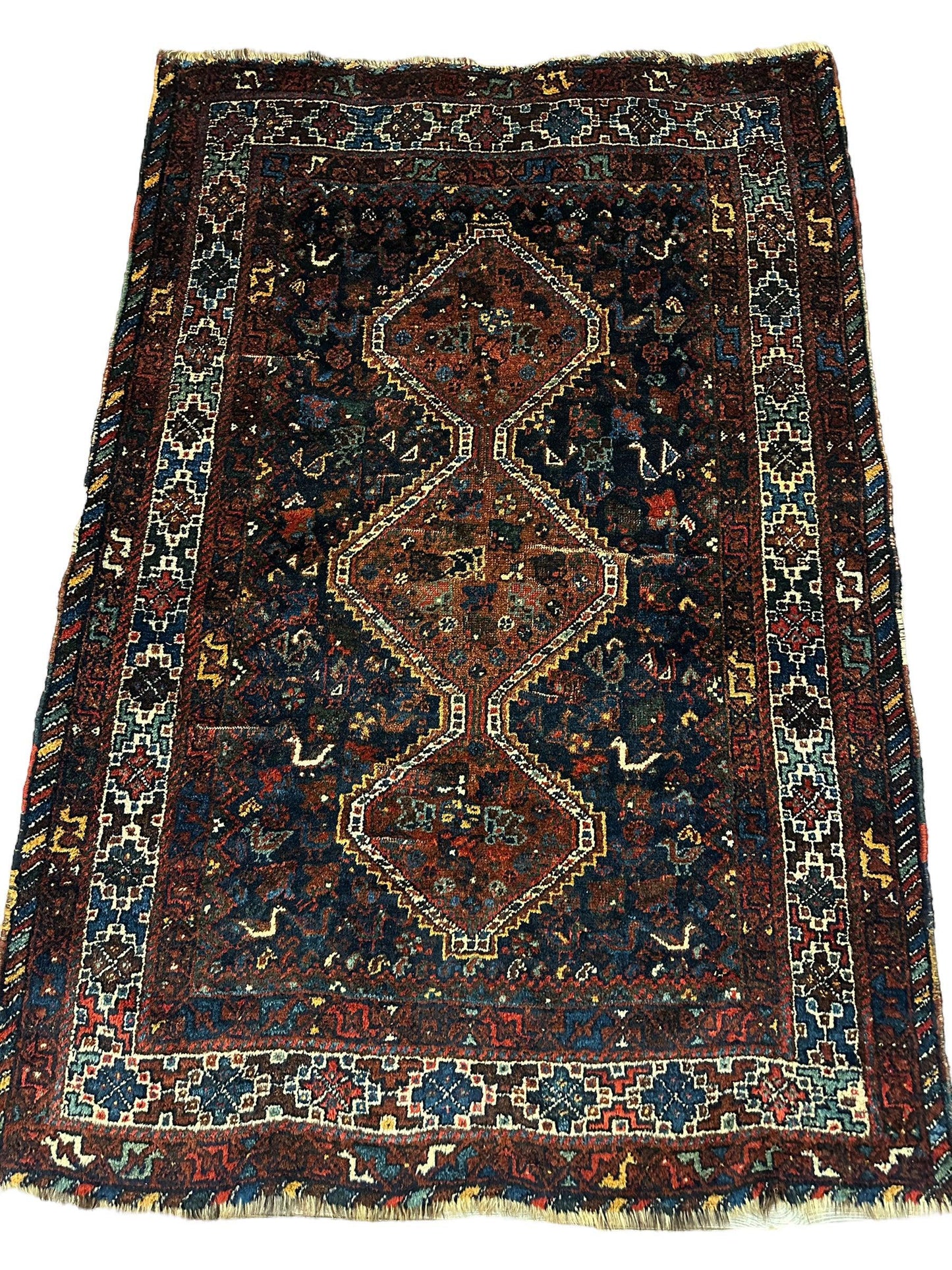 Antique Persian Khamseh Tribal Rug 4' x 5’10” - Nuvé
