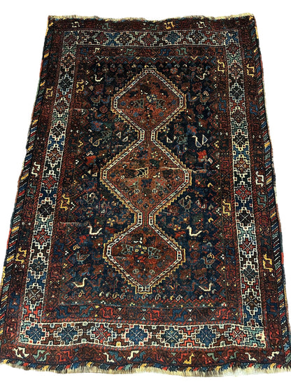 Antique Persian Khamseh Tribal Rug 4' x 5’10” - Nuvé