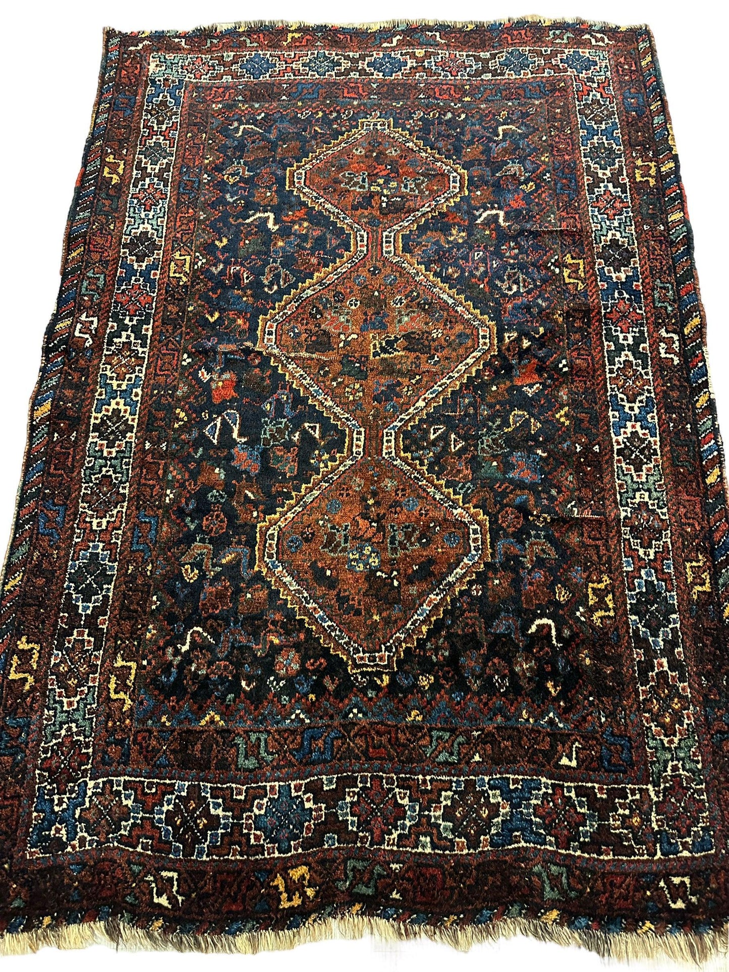 Antique Persian Khamseh Tribal Rug 4' x 5’10” - Nuvé