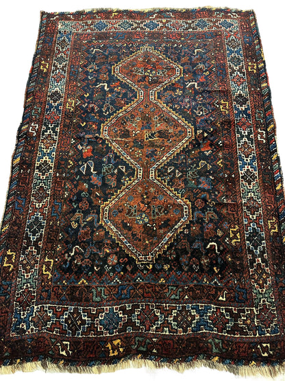 Antique Persian Khamseh Tribal Rug 4' x 5’10” - Nuvé