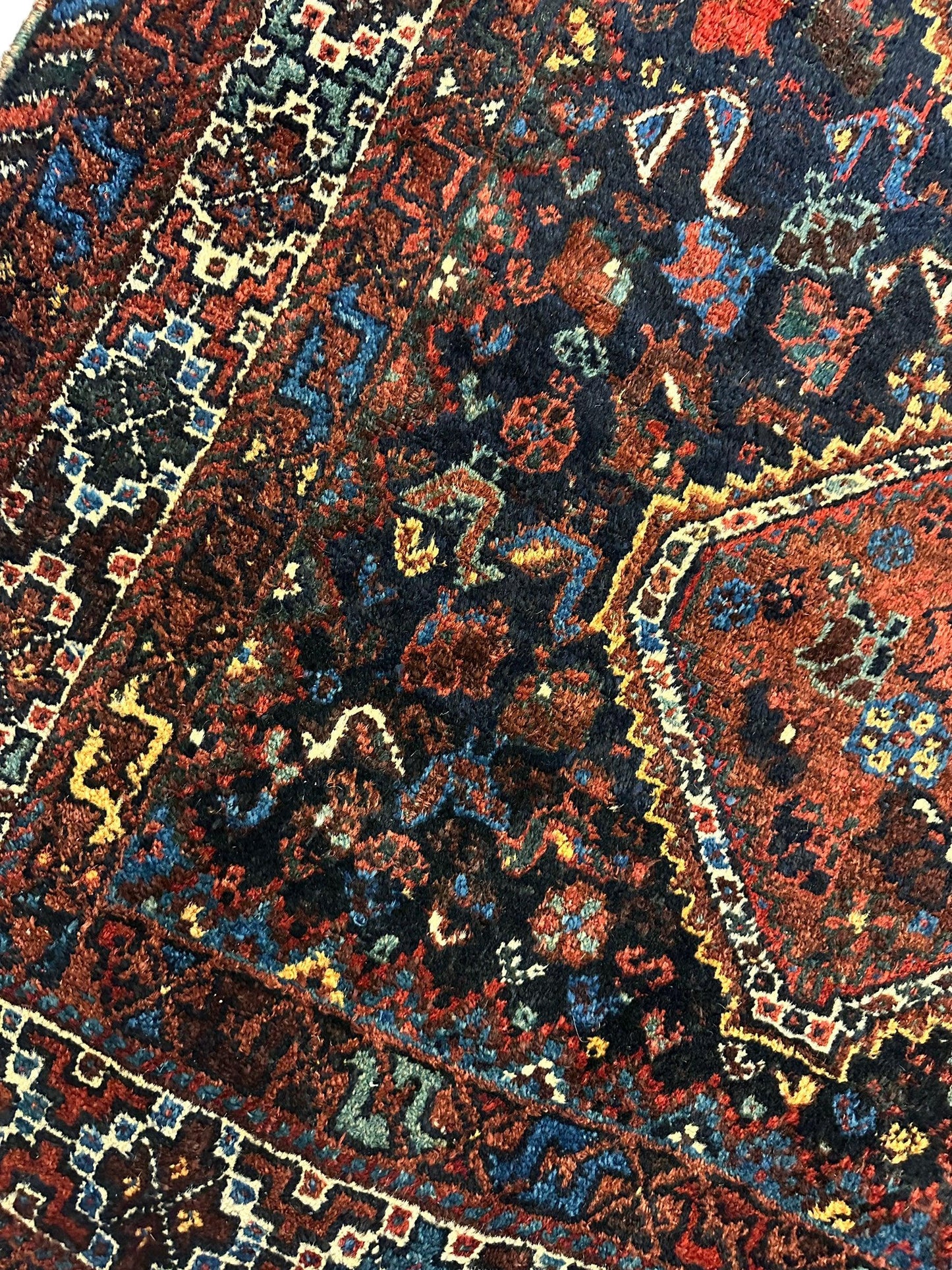 Antique Persian Khamseh Tribal Rug 4' x 5’10” - Nuvé