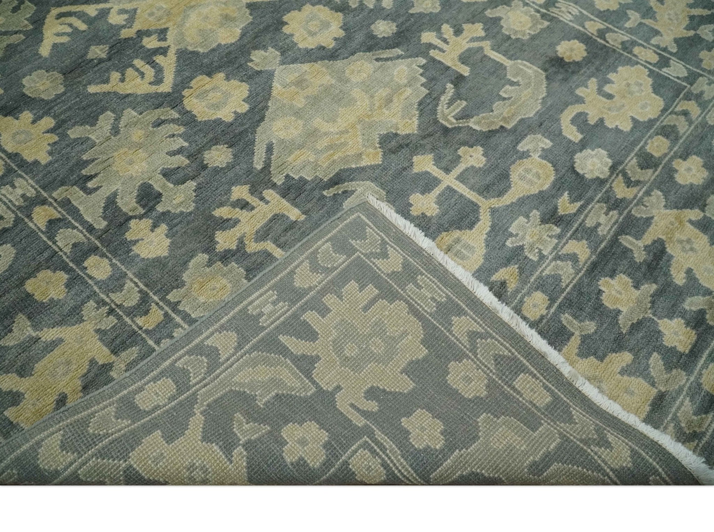 Antique Style 6x9 Hand Knotted Beige and Charcoal Traditional Wool Rug | N35669 - Nuvé