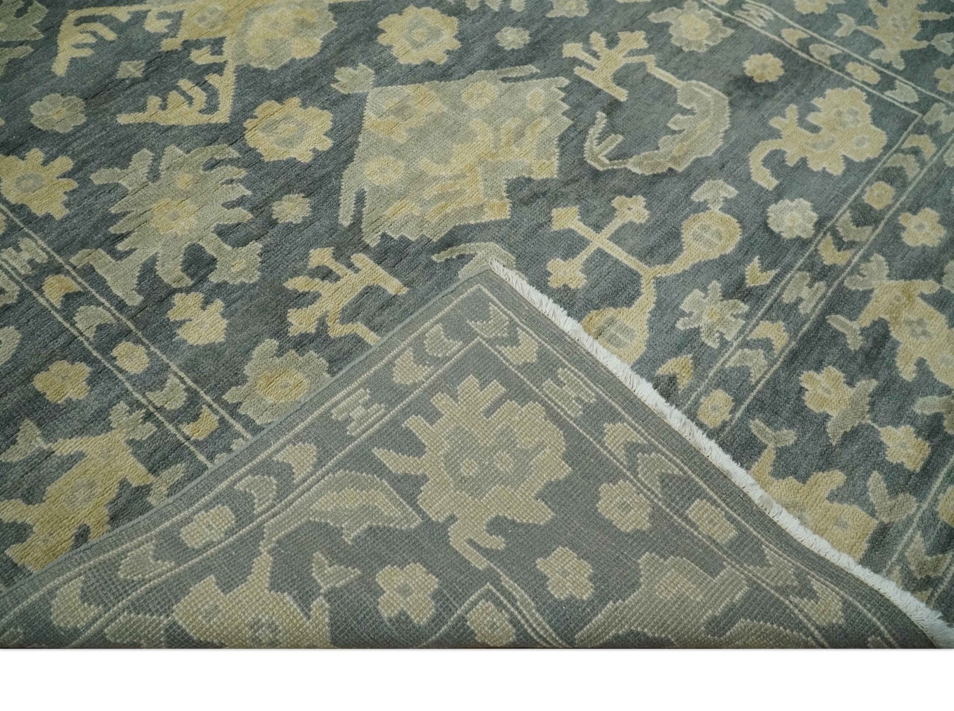 Antique Style 6x9 Hand Knotted Beige and Charcoal Traditional Wool Rug | N35669 - Nuvé