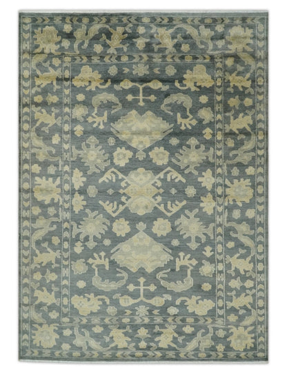 Antique Style 6x9 Hand Knotted Beige and Charcoal Traditional Wool Rug | N35669 - Nuvé