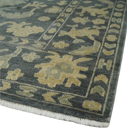Antique Style 6x9 Hand Knotted Beige and Charcoal Traditional Wool Rug | N35669 - Nuvé