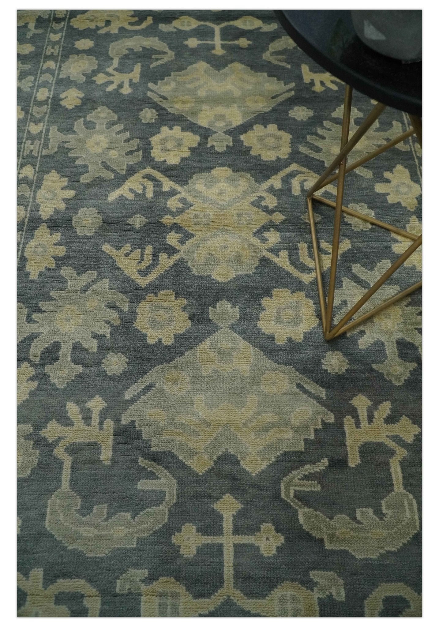 Antique Style 6x9 Hand Knotted Beige and Charcoal Traditional Wool Rug | N35669 - Nuvé