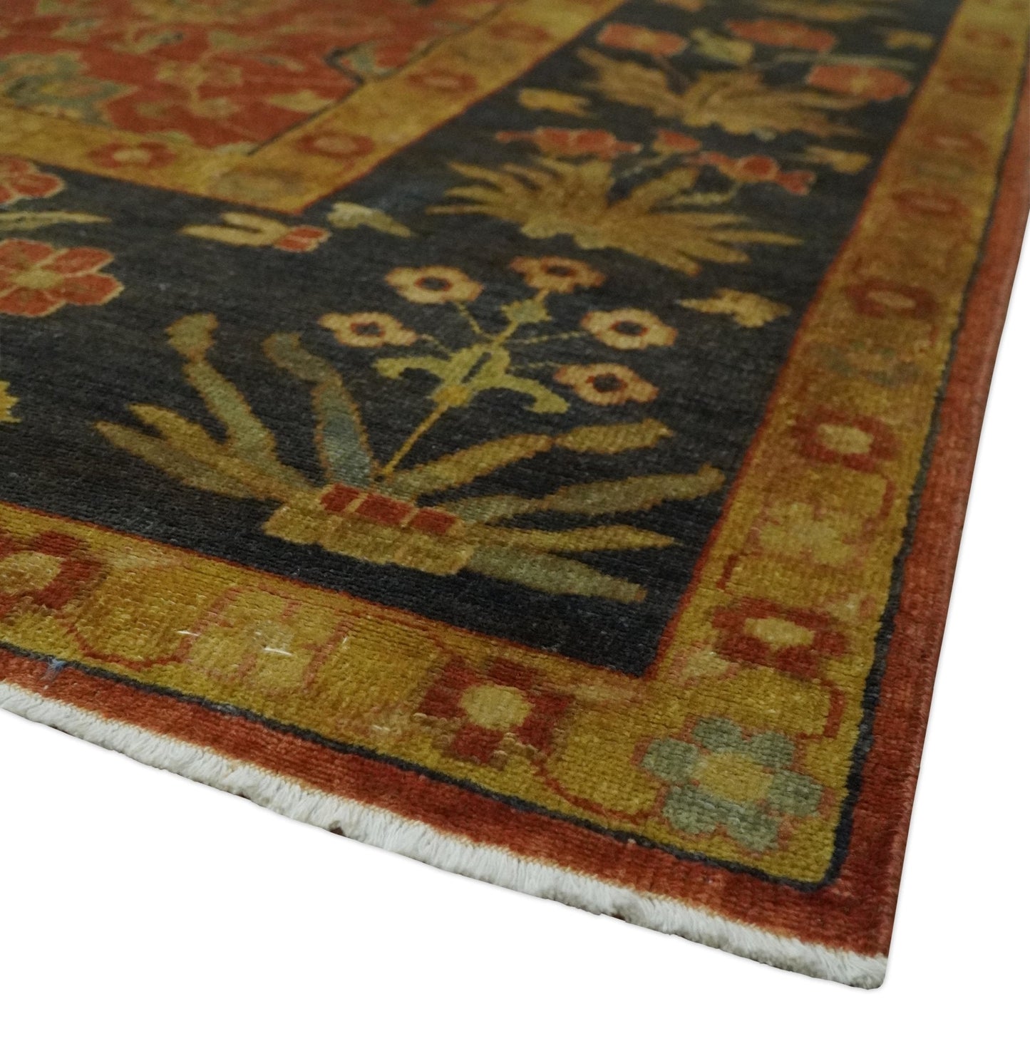 Antique Style 8x10 Rust, Black and Gold Hand Knotted Traditional Turkish Serapi Wool Area Rug - Nuvé