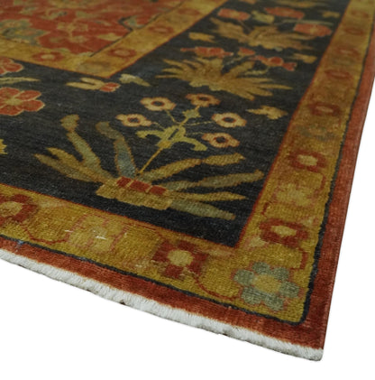 Antique Style 8x10 Rust, Black and Gold Hand Knotted Traditional Turkish Serapi Wool Area Rug - Nuvé