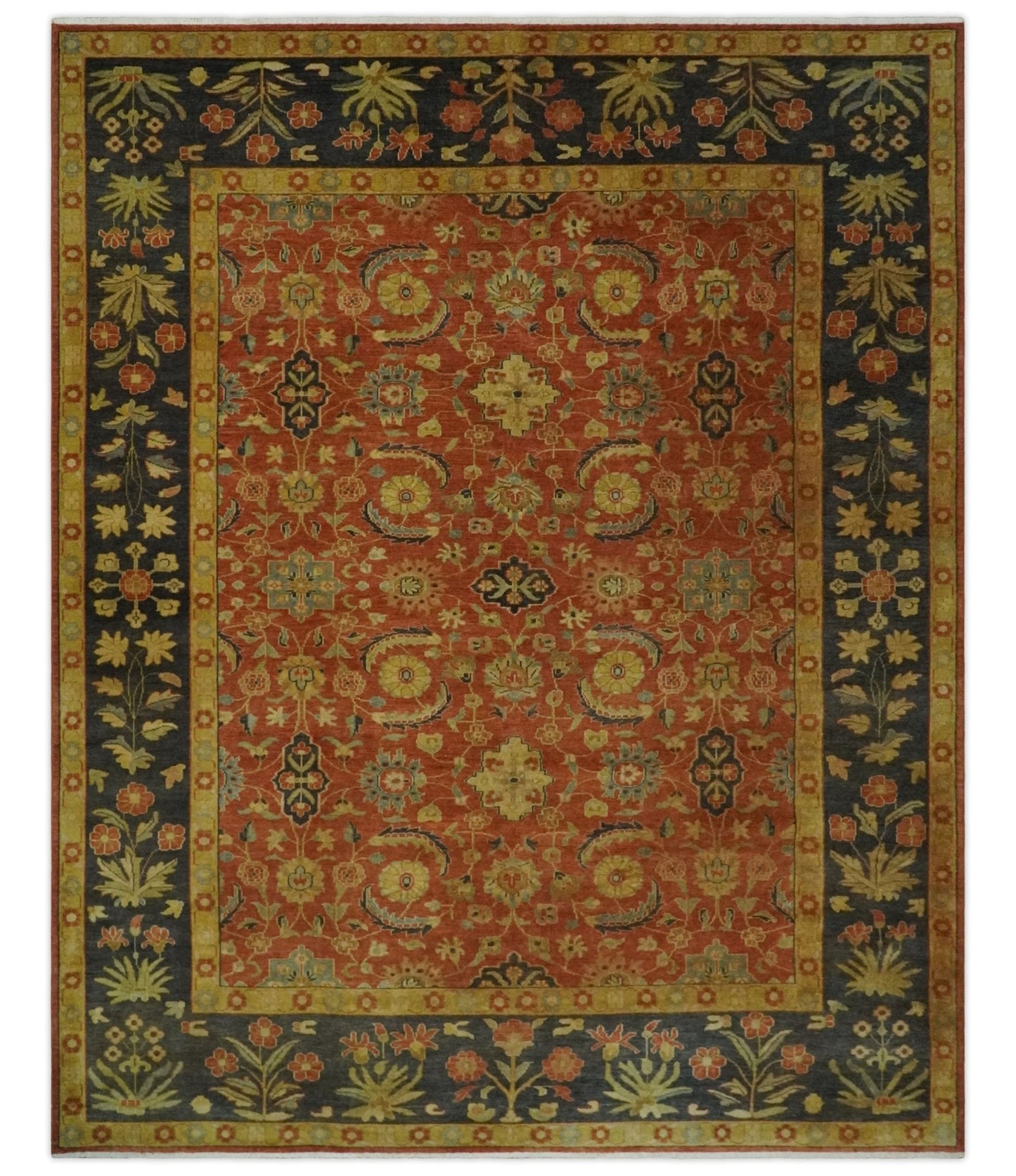 Antique Style 8x10 Rust, Black and Gold Hand Knotted Traditional Turkish Serapi Wool Area Rug - Nuvé
