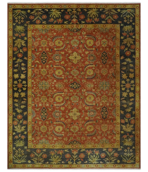 Antique Style 8x10 Rust, Black and Gold Hand Knotted Traditional Turkish Serapi Wool Area Rug - Nuvé