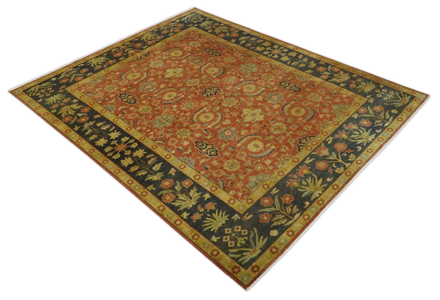 Antique Style 8x10 Rust, Black and Gold Hand Knotted Traditional Turkish Serapi Wool Area Rug - Nuvé