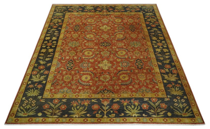 Antique Style 8x10 Rust, Black and Gold Hand Knotted Traditional Turkish Serapi Wool Area Rug - Nuvé