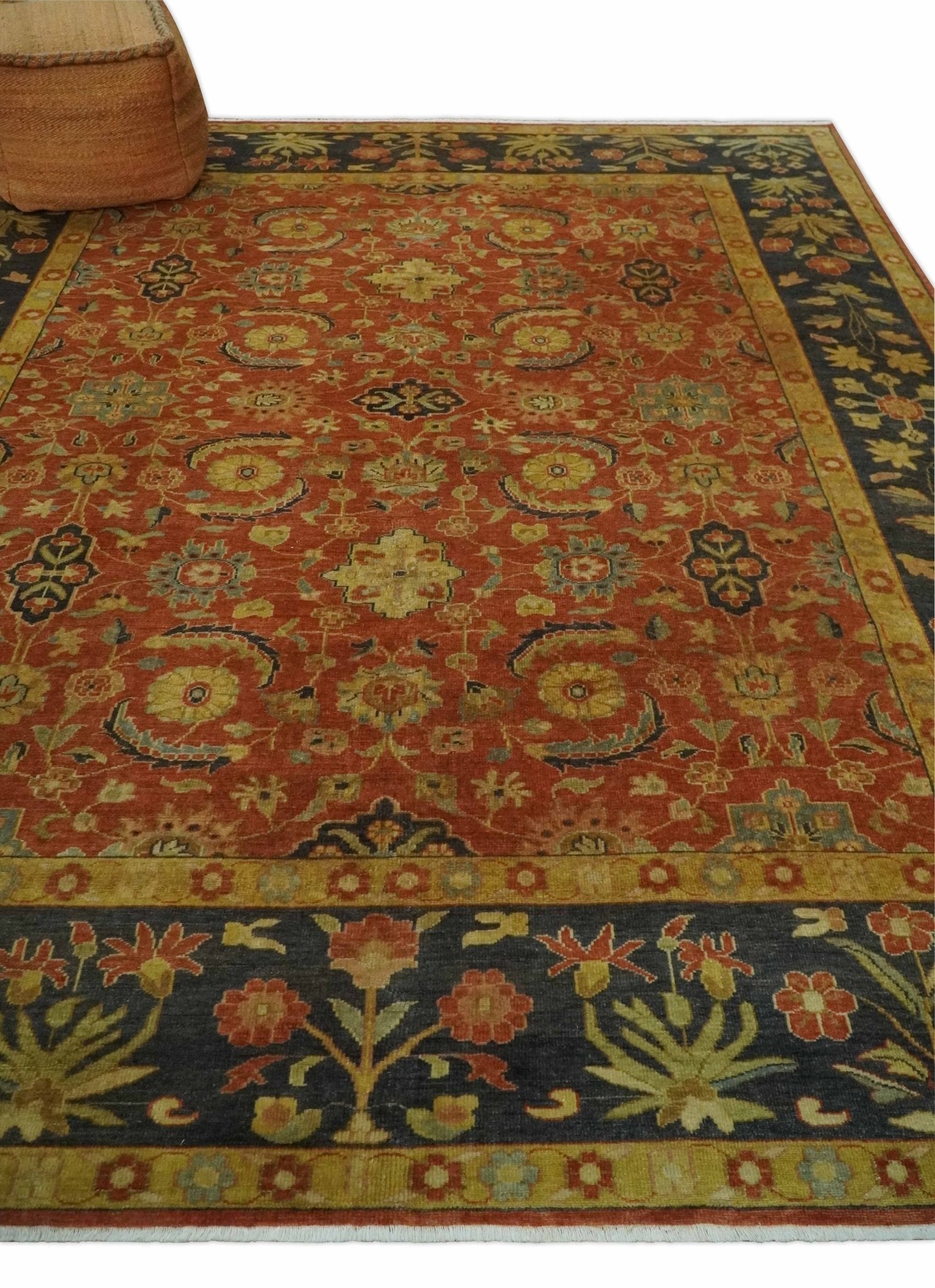 Antique Style 8x10 Rust, Black and Gold Hand Knotted Traditional Turkish Serapi Wool Area Rug - Nuvé