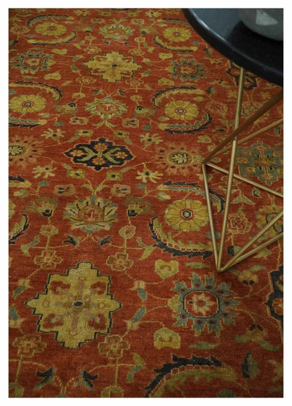 Antique Style 8x10 Rust, Black and Gold Hand Knotted Traditional Turkish Serapi Wool Area Rug - Nuvé