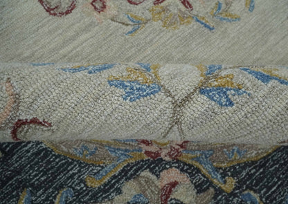 Antique Style Beige and Charcoal Aubusson design Hand Tufted 8x10 wool Area Rug - Nuvé