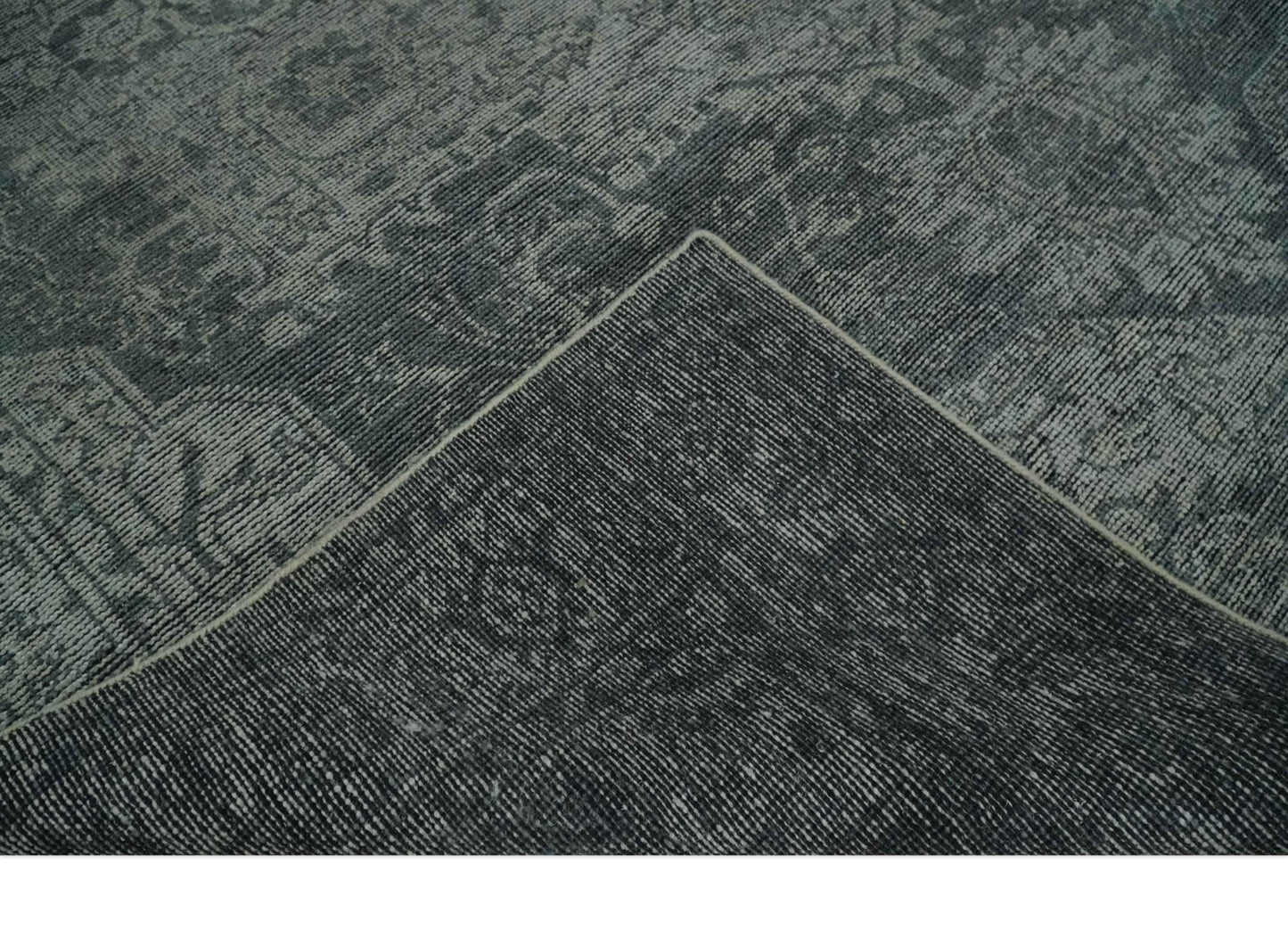 Antique Style Charcoal and Silver Traditional Heriz Medallion 8x10 wool Area Rug - Nuvé