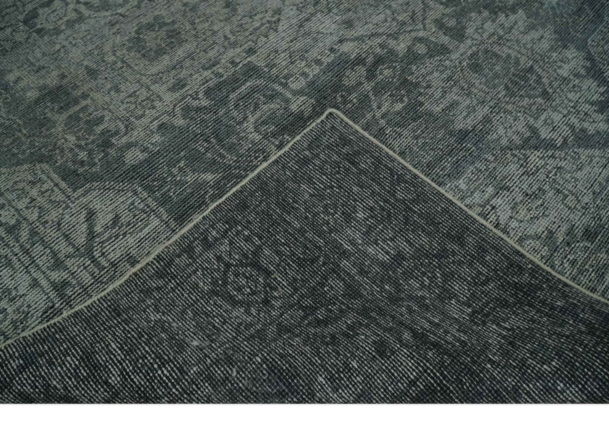 Antique Style Charcoal and Silver Traditional Heriz Medallion 8x10 wool Area Rug - Nuvé