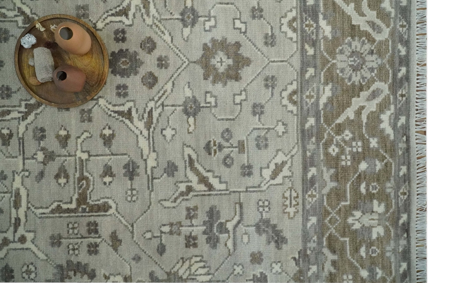 Antique Style Custom Made Traditional Silver and Brown Oriental Oushak Wool Area Rug - Nuvé